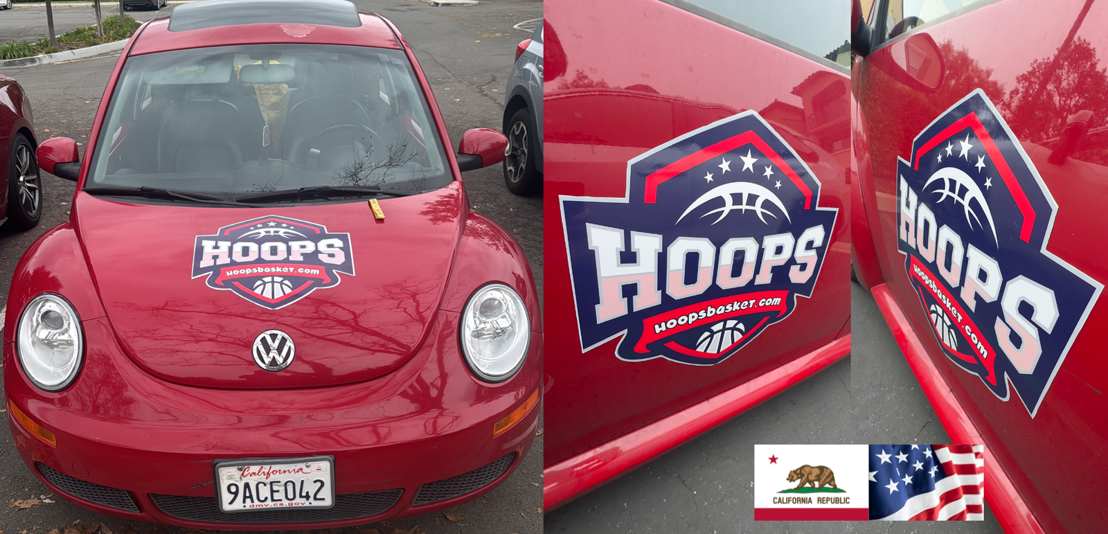 Custom car magnet printing service in California applied on red vehicle for mobile advertising